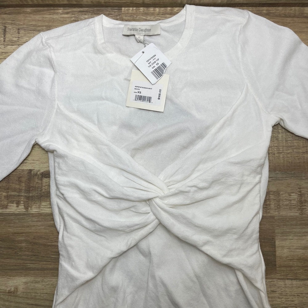 Favorite Daughter Zoom Top White Twisted Front Cutout Back Cotton Knit XS NEW